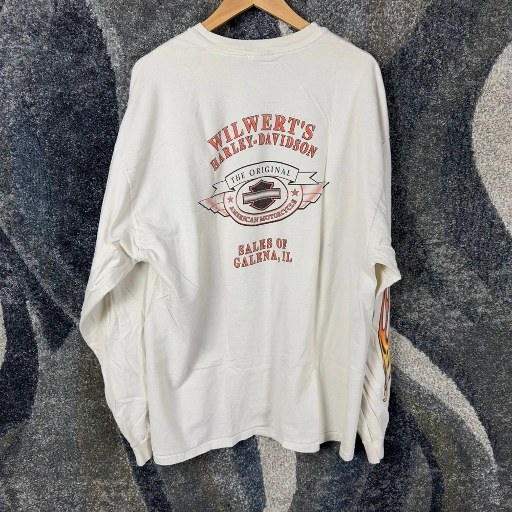 Vintage Harley-Davidson Long Sleeve Shirt Mens XXL Cream 2002 Flame Eagle‎ Biker